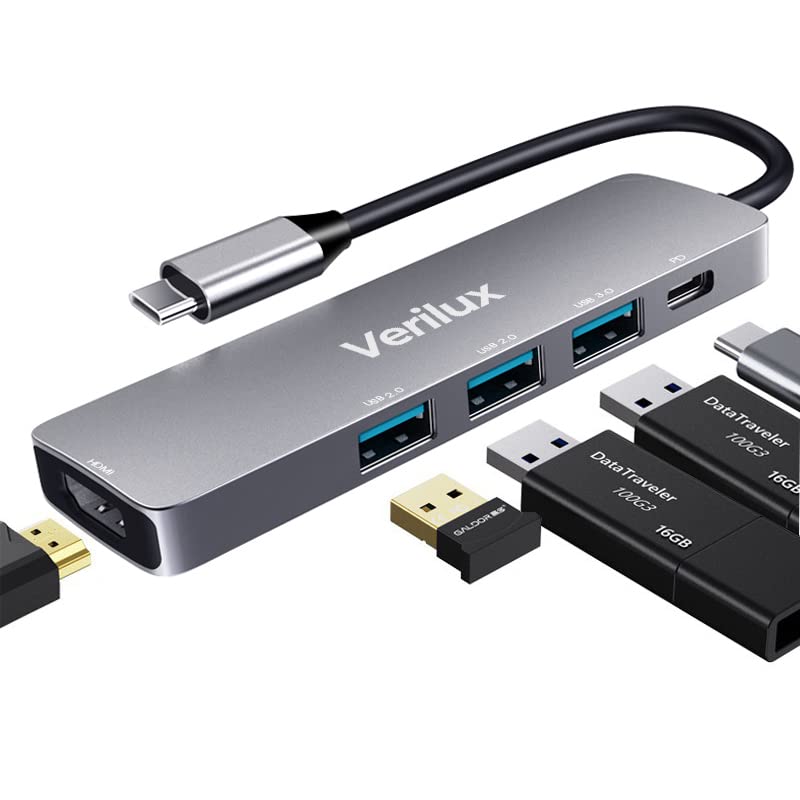 Verilux USB C Hub, 5 in 1 Portable Aluminum USB Hub Type C Hub with 4K HDMI Output, USB 3.0 Ports,USB C 100W PD, Compatible with,MacBook Pro/Air/ipad Pro 2018. More USB C Devices Verilux USB C Hub, 5 in 1 Portable Aluminum USB Hub Type C Hub with 4K HDMI Output, USB 3.0 Ports,USB C 100W PD, Compatible with,MacBook Pro/Air/ipad Pro 2018. More USB C Devices